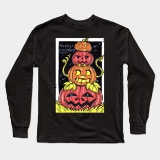 Happy Halloween Cute Pumpkin Stack Long Sleeve T-Shirt